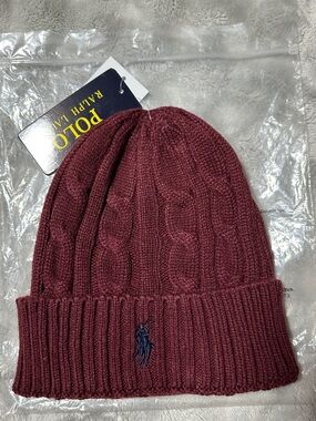 Polo by Ralph Lauren Wine Red Cable Knit Beanie